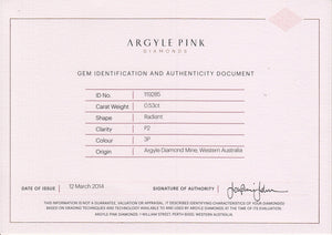 0.46ct Radiant shape 3P Fancy Deep Purple-Pink Certified Australian Pink Diamond, ARG09