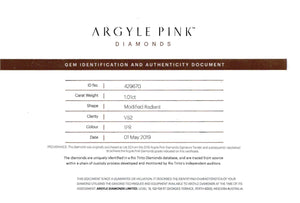 1.01ct Radiant shape 1PR Fnayc Deep Pink Certified Australian Pink Diamond. ARG19