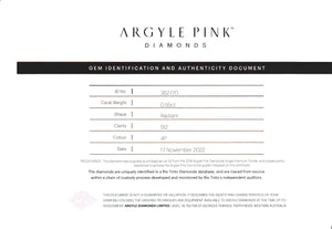 0.55ct Radiant shape 4P Fancy Vivid Pink Certified Australian Pink Diamond, ARG01