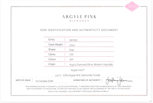1.21ct Pear shape 4PP Fancy Vivid Purple-Pink Certified Australian Pink Diamond, ARG16