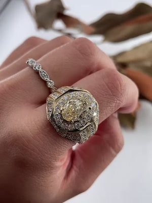 Oval cut yellow diamond halo dress rings Perth Custom jewelry for sale