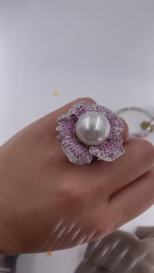 South Sea Pearl Floral Motif Ring - PEAR03