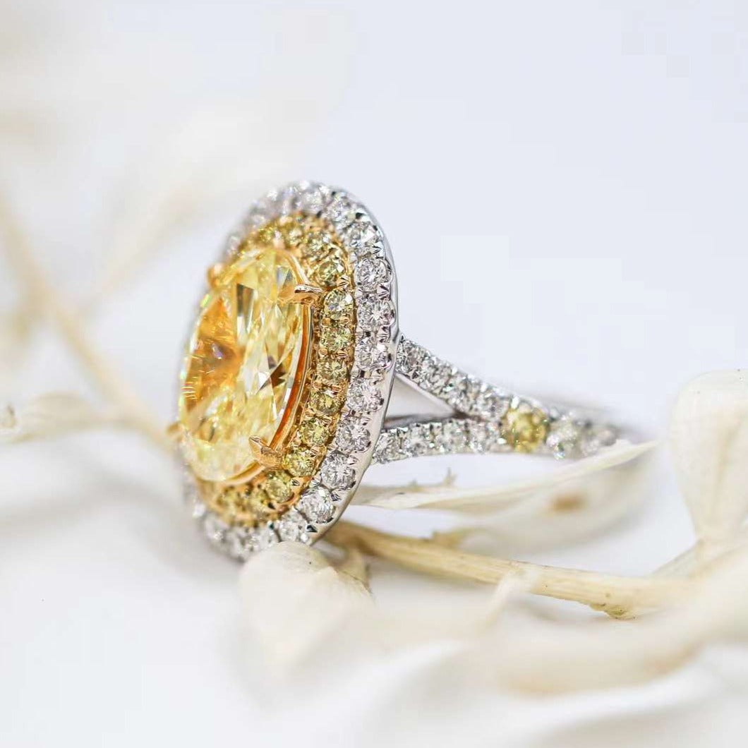 Oval cut Fancy Intense Yellow Diamond Halo Engagement rings Sydney Best Value