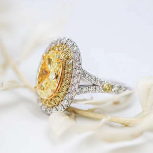 Oval cut Fancy Intense Yellow Diamond Halo Engagement rings Sydney Best Value