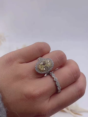 Oval cut Fancy Intense Yellow Diamond Halo Engagement rings Sydney Best Value