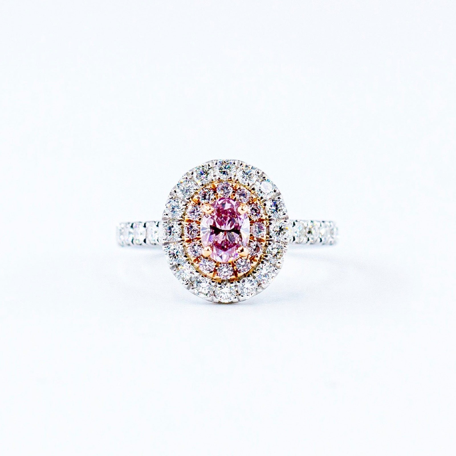 Oval cut argyle pink diamond halo rings Sydney special offer