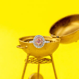 Oval cut argyle pink diamond halo rings Sydney special offer