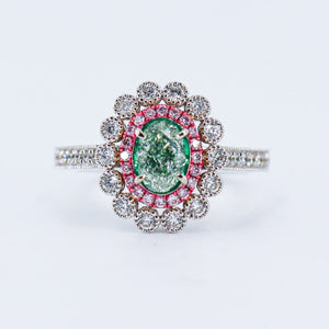 Oval cut Fancy Green Diamond Halo Engagement rings Brisbane Luxury jewelry