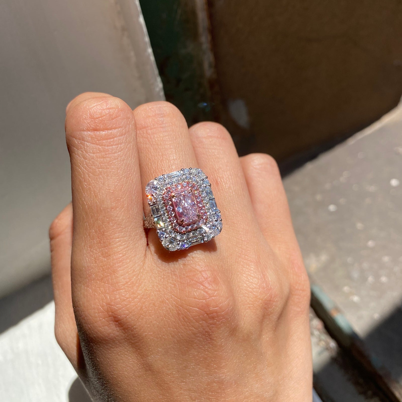 Radiant cut argyle pink diamond halo rings perth australia High-quality jewelry at best price