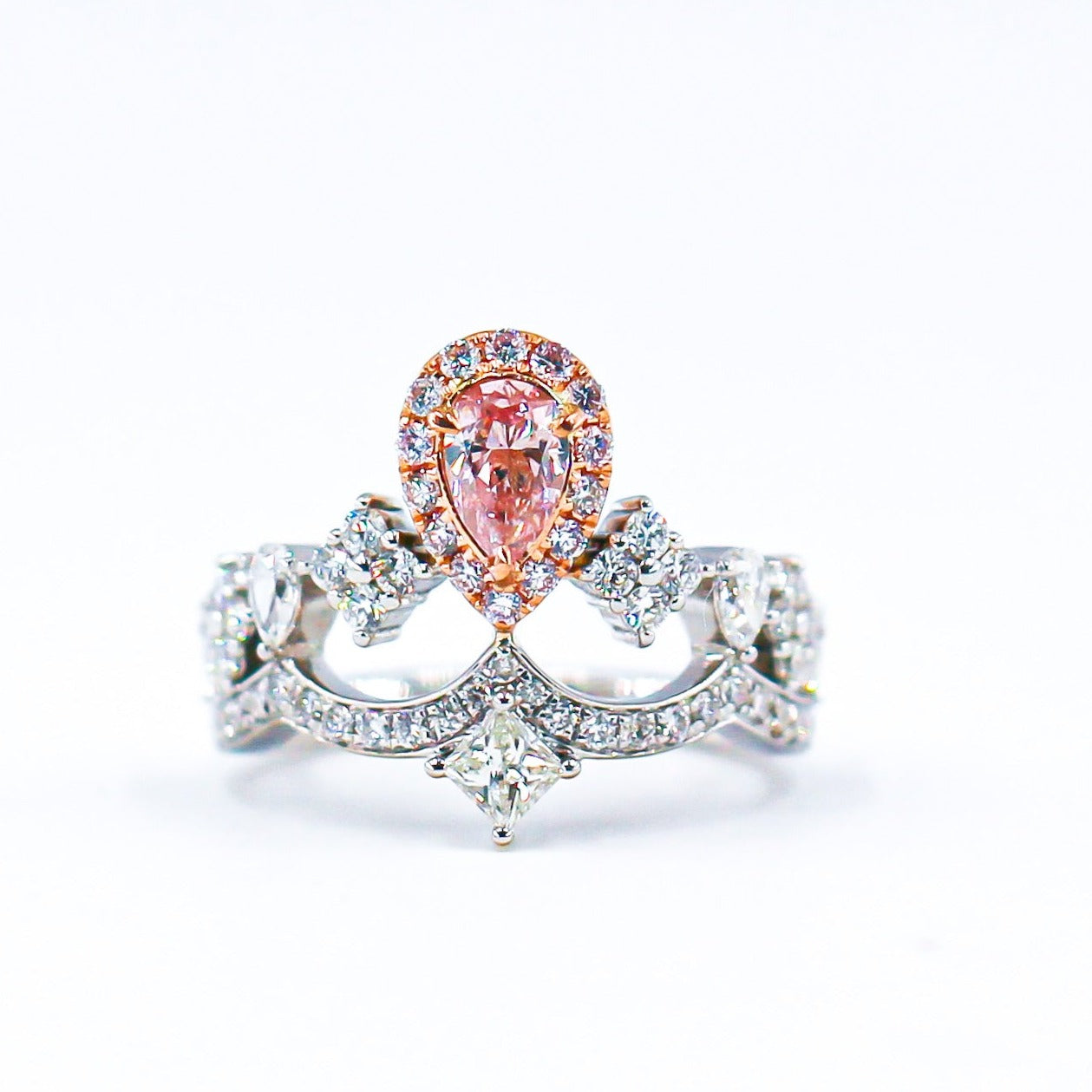 Pear shaped Fancy intense Pink Diamond engagement rings Melbourne unique design