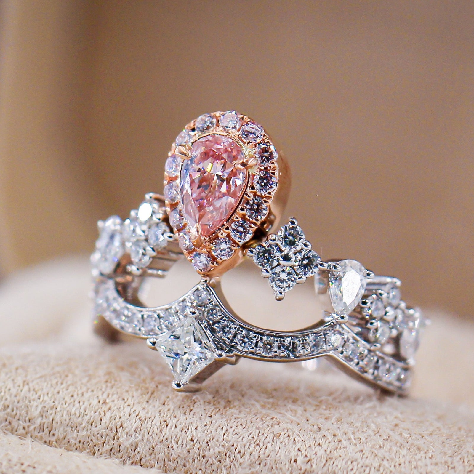 Pear shaped Fancy intense Pink Diamond engagement rings Melbourne unique design