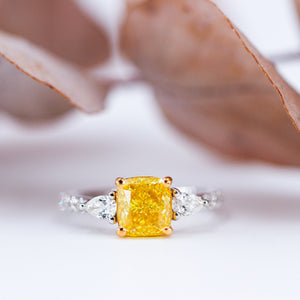 cushion cut fancy vivid yellow diamond engagement rings brisbane on sale