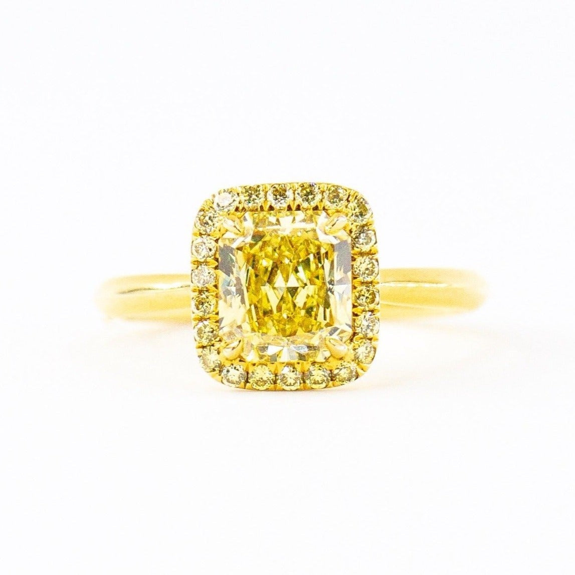 Cushion cut Vivid yellow diamond halo engagement rings Brisbane for sale
