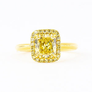 Cushion cut Vivid yellow diamond halo engagement rings Brisbane for sale