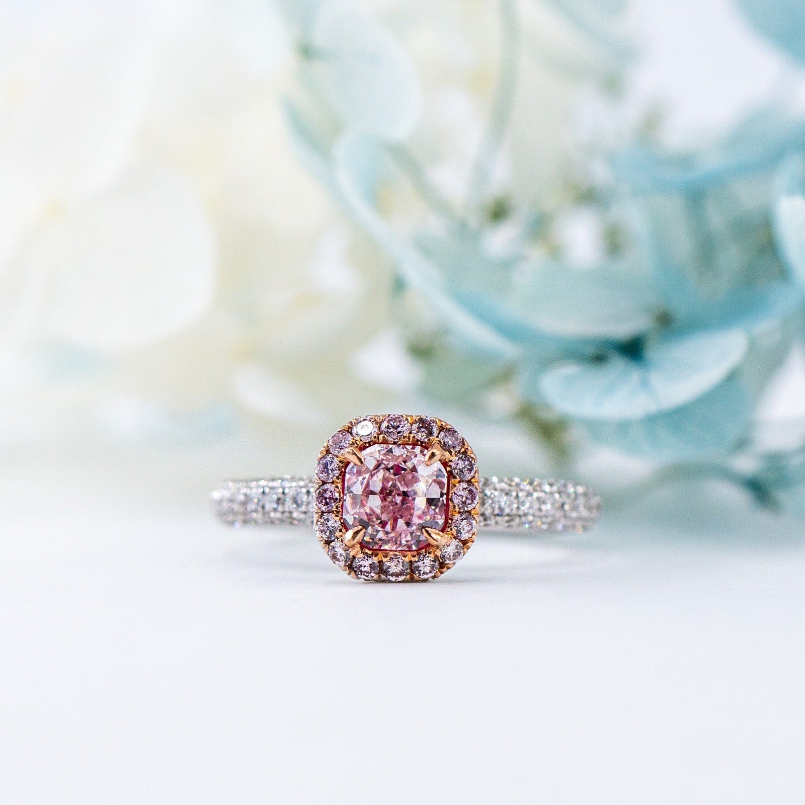 Cushion cut argyle certified pink diamond halo rings sydney exclusive offer