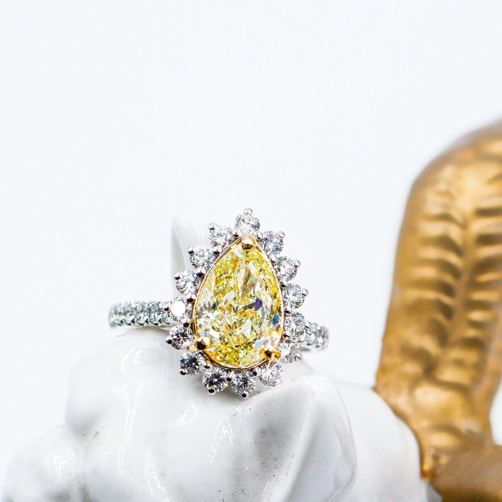 Peear shaped yellow diamond halo rings  Brisbane limited time sale