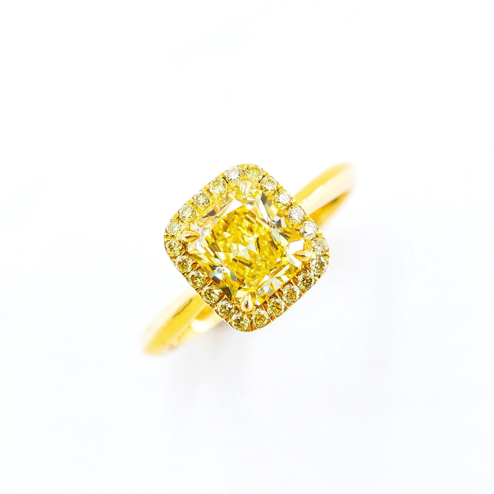 Cushion cut Vivid yellow diamond halo engagement rings Brisbane for sale