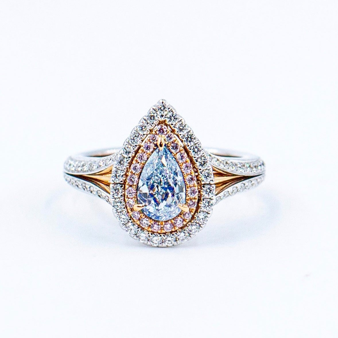 Pear shape fancy intense blue diamond halo rings melbourne for sale