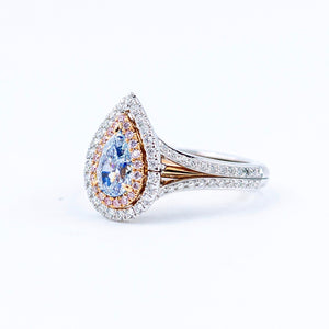 Pear shape fancy intense blue diamond halo rings melbourne for sale