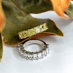 Radiant Cut Fancy Yellow Diamond Eternity Rings Perth in stock