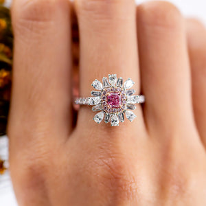 Radiant cut Argyle Pink Diamond Halo rings Perth unique design