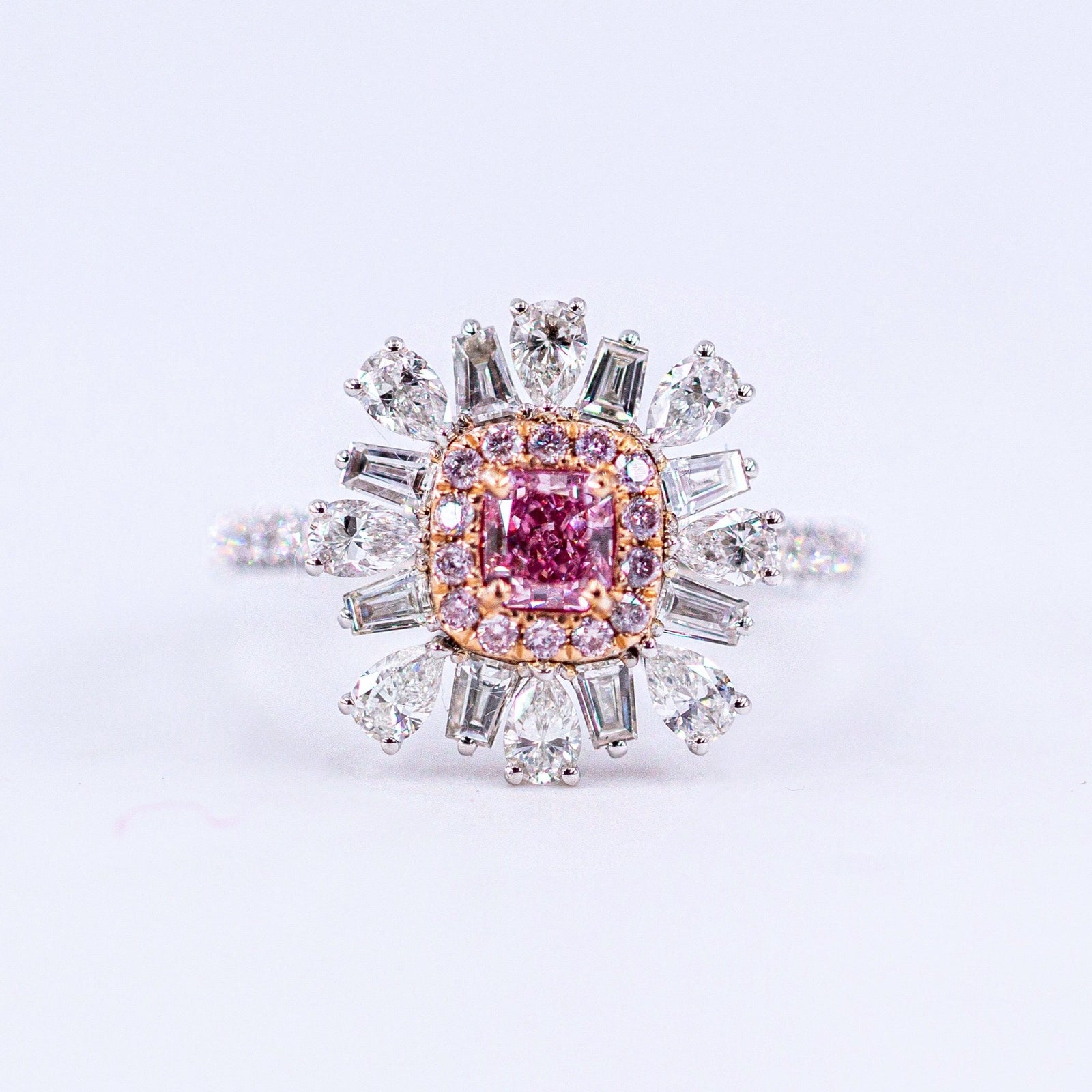 Radiant cut Argyle Pink Diamond Halo rings Perth unique design