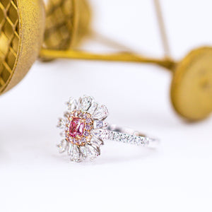 Radiant cut Argyle Pink Diamond Halo rings Perth unique design
