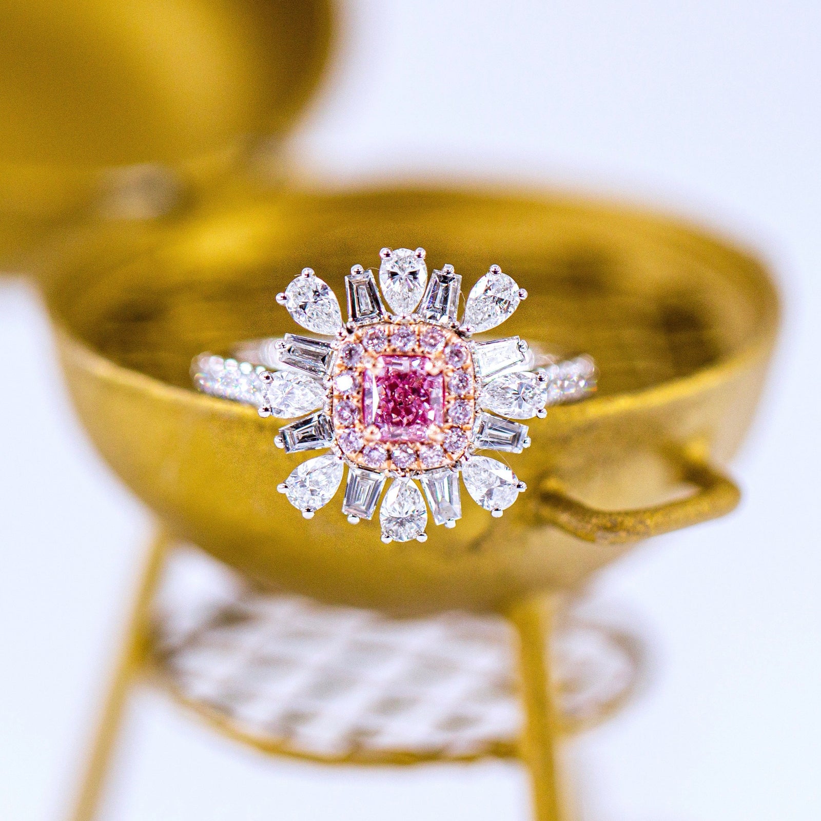 Radiant cut Argyle Pink Diamond Halo rings Perth unique design