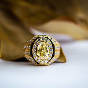Oval cut yellow diamond halo dress rings Perth Custom jewelry for sale