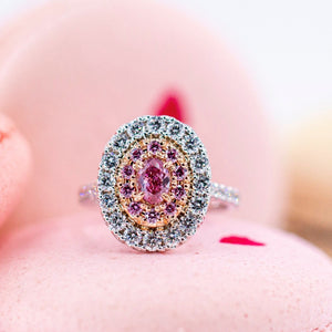 Oval cut Fancy Vivid pink diamond halo rings Melbourne Limited-time jewelry sale