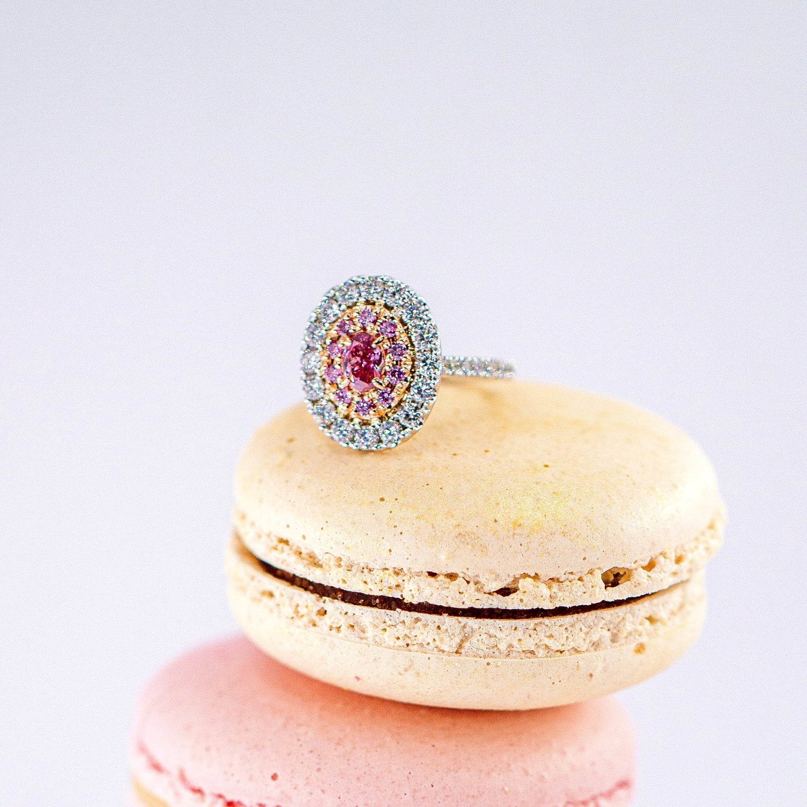 Oval cut Fancy Vivid pink diamond halo rings Melbourne Limited-time jewelry sale