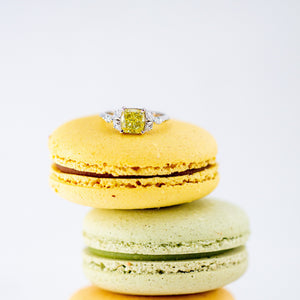 Cushion cut fancy yellow diamond side stone rings sydney best price