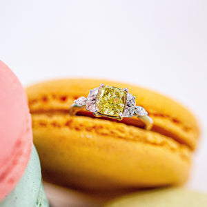 Cushion cut fancy yellow diamond side stone rings sydney best price