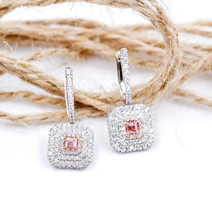emerald cut argyle diamond halo earrings Brisbane unique design