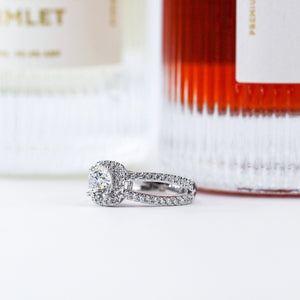 round brilliant cut diamond halo engagement rings melbourne custom design