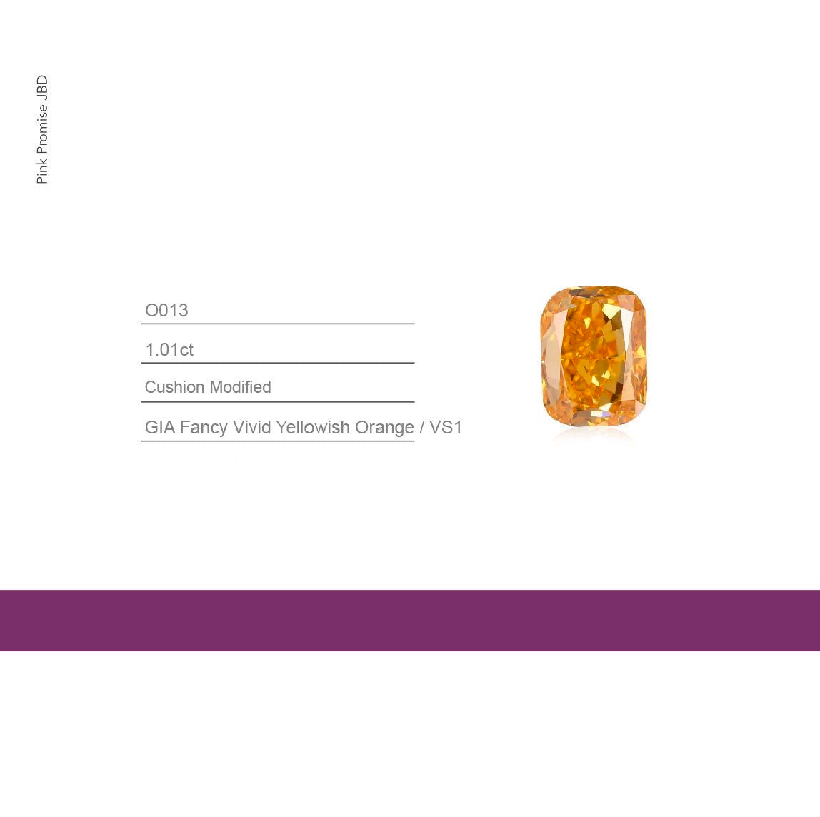 1.01ct Cushion Modified Brilliant Cut Fancy Vivid Yellowish Orange Color Diamond, O013