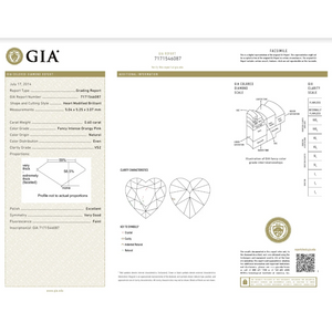 0.6ct Heart shape Fancy Intense Orangy Pink Color Diamond, P310