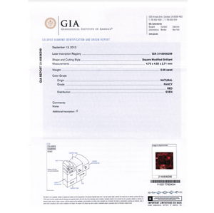 0.56ct Princess Cut Fancy Red Color Diamond, R006