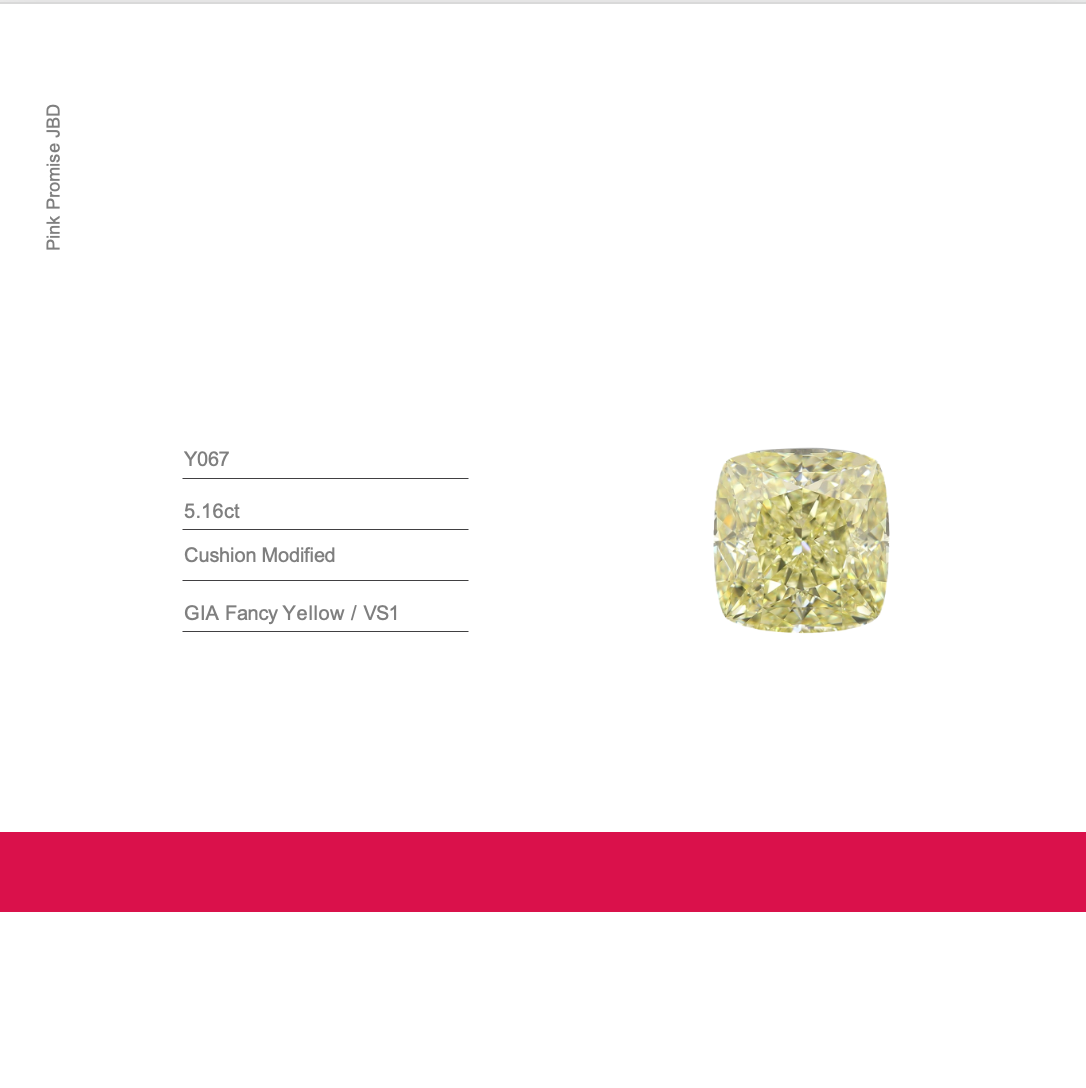 5.16ct Cushion shape Fancy Yellow Color Diamond, Y067