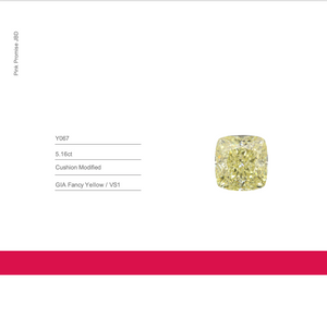 5.16ct Cushion shape Fancy Yellow Color Diamond, Y067