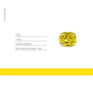 1.02ct Cushion shape Fancy Vivid Yellow Color Diamond, Y226