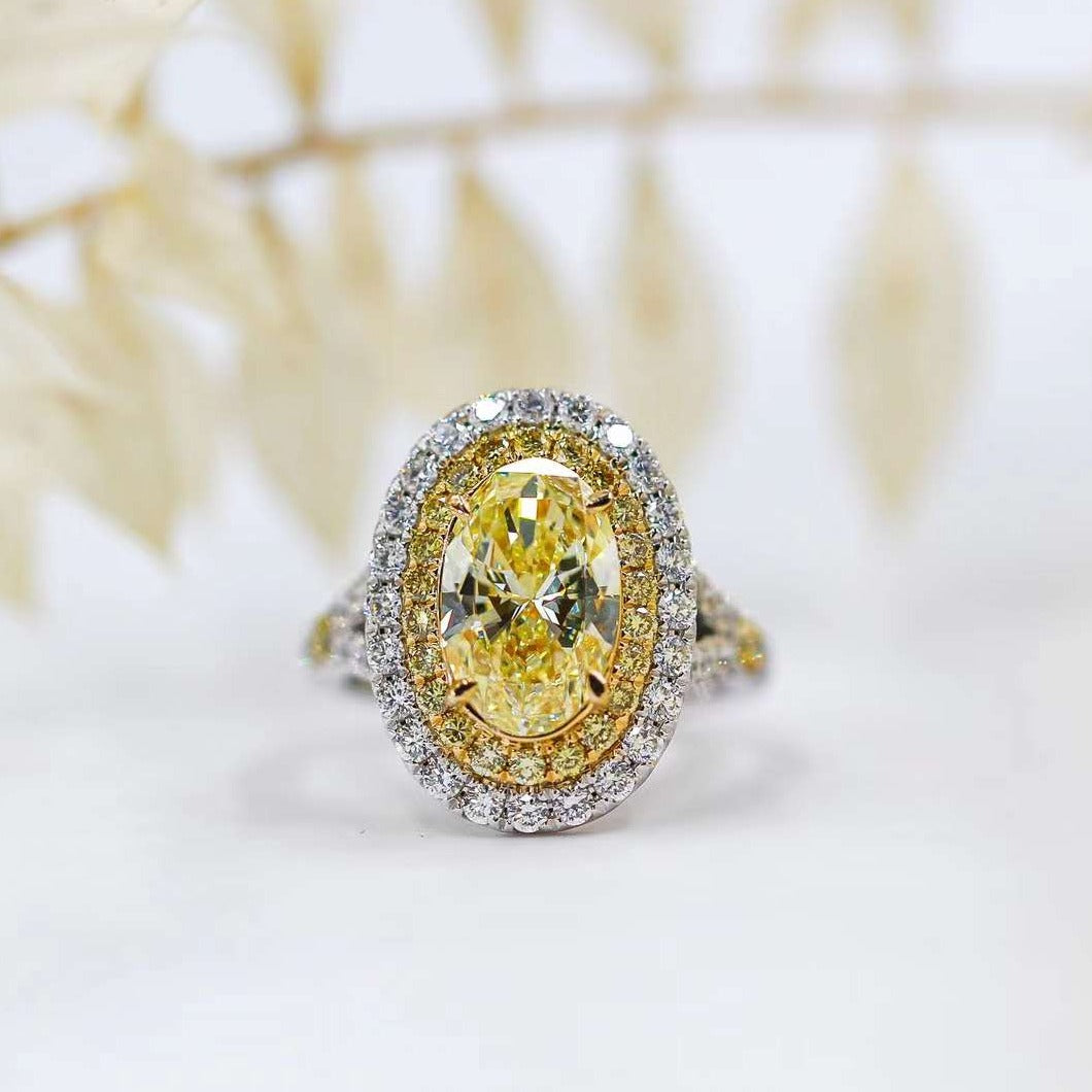 Oval cut Fancy Intense Yellow Diamond Halo Engagement rings Sydney Best Value